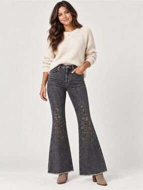 New POL embroidered flare jeans sz M 4-6 68 rtl
